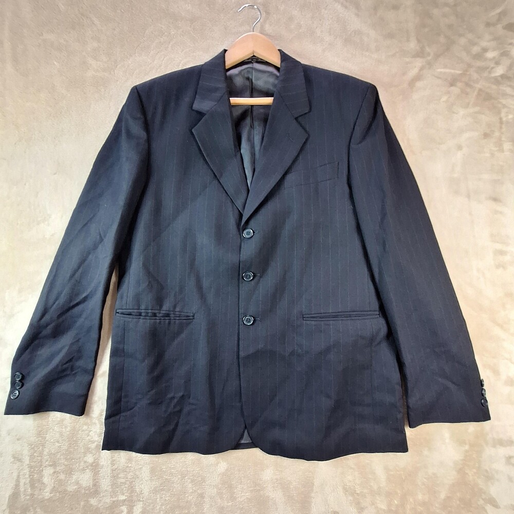 Nicole Miller Blazer Womens Large Black Pinstripe Wool 3 Button Ventless Jacket